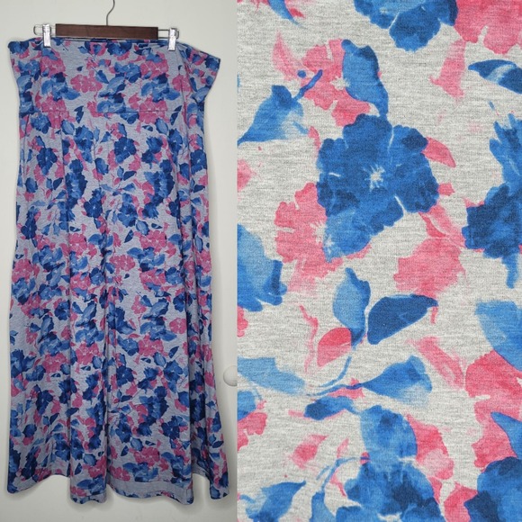 Lularoe Sz 3XL Gray Blue Pink Floral Stretchy A Line Maxi Skirt - Picture 1 of 5